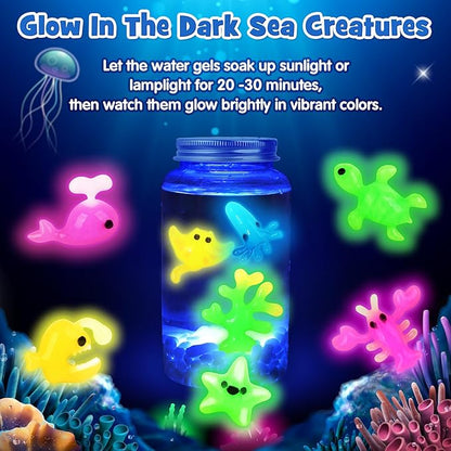 Mocoosy 20 Color Glow in The Dark Magic Water Elf Toy Kit for Kids, Aqua Fairy Water Gel Kit with Magic Gel & Squishy Molds, Make Your Own Squishy Toys & Water Pets, DIY Aqua Art Crafts Birthday Gifts
