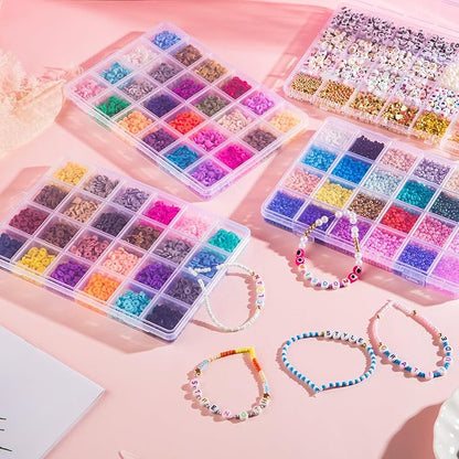 Goldwise Friendship Bracelet Kit 4 Boxes-13078 Pcs 72 Colors Bracelet Making Kits with Clay, Glass Seed and 3 Styles Letter Beads with Charms for DIY Craft Gift