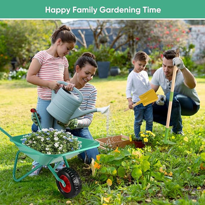 GOLDGE 10pcs Kids Gardening Tool Set - Wheelbarrow Outdoor Toy with Shovel, Rake, Pretend Weed Digging Tools, Backyard Play for Toddlers, Boys, Girls. Ideal Birthday or Valentine's Gift for Ages 3-5