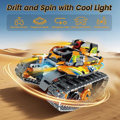 5 in 1 STEM Building Toys for Kids 6-14, Remote & APP Controlled Stunt Tank Robot Race Car Building Kit, 554 PCS Erecor Set with Cool Lights, for 8,9,10,11,12+ Year Old Boys