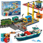 HOGOKIDS City Wharf Building Set with Crane - Includes Ship Train Truck, 4 Containers with Cargo Harbor Building Blocks | Large Construction Toy for for Adults Teens Kids Girls Boys 6-14+（1373PCS）