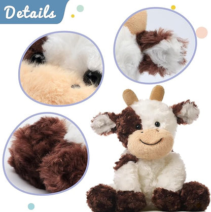 Hopearl Adorable Plush Cow Toy Floppy Dairy Cattle Soft Stuffed Animal Cute Birthday Gifts for Boys Girls Kids Toddlers, Brown, 9''