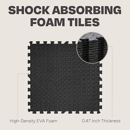 Centr Gym Flooring Exercise Mats - 96 Sq Ft (24-Pack) Interlocking Foam Floor Tiles are Shock Absorbing & Slip Resistant - Non-Toxic Materials Home Workout Equipment