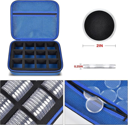 PAIYULE 96 Pieces 46mm Coin Capsules, with Foam Gasket and Plastic Storage Organizer Box, 6 Sizes (20/25/27/30/38/46mm) Coins Collector Case Holder for Coin Collection Supplies (Blue)