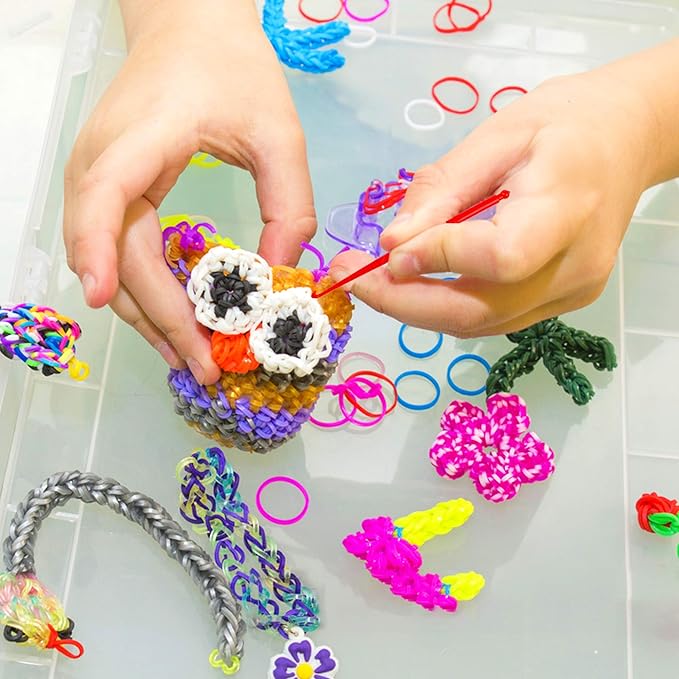 INSCRAFT 18975+ Loom Rubber Bands Kit in 37 Colors, 600 S-Clips, 252 Beads, 10 Backpack Hooks, 8 Crochet Hooks, 5 tassels and Letter Stickers, Bracelet Making Kit for Kids