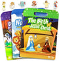 3 Pack Reusable Sticker Books for Kids, Waterproof Puffy Stickers - Match and DIY Scene, Toddler Travel Essential Activities Toys - Christianity Jesus, Noah's Ark and Fairy Tales (2-6 Age)