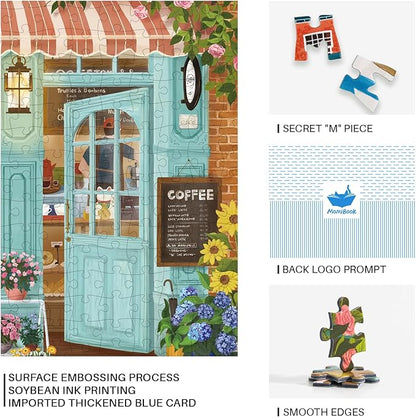 MOMIBOOK Puzzles for Adults 1000 Pieces Jigsaw Puzzles of Corner Coffee Shop, Painting Image Store Puzzle Difficult Challenging Hard Impossible Puzzle Unique Funny Party Christmas Birthday Gifts