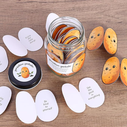 60 PCS Positive Potato Cards Jar, Emotional Support Jar, Potato Affirmation Cards, Inspirational Gifts for Women, Cheer Up Gifts, Unique Positive Gift for Women, Teen Girl