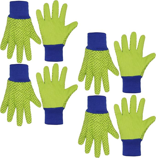 HANDLANDY 4 Pairs Kids Gardening Gloves, Girls Boys Children Garden Work Play Gloves (Green Dot, Medium)