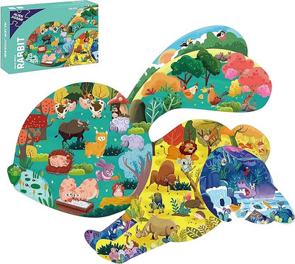 PINU Jigsaw Puzzles for Kids Ages 3-5, 6-8, 8-10, Children Colorful Fun Animal Shaped Puzzle Learning Educational Toys Gifts Games for Boys and Girls (Rabbit-120 PCS)