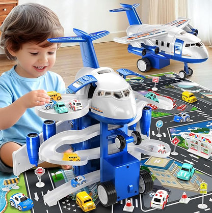 Airplane Toys for Toddlers 2-4 - Boy Toy Car Race Tracks for Kids Ages 3-5 with 8 Small Car Toys, Toddlers Educational Toy, Birthday Gifts for Boys 3-5