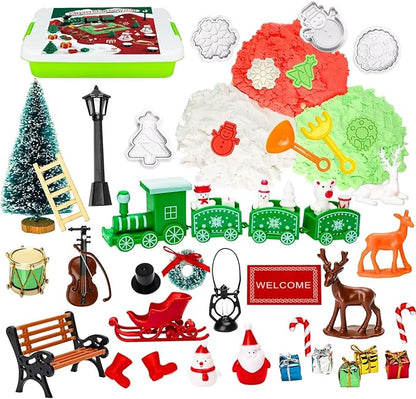 Christmas Sensory Bin Toys for Toddler Kids Age 3-8, Sand Art Play Kits with Xmas Figurine Ornaments, Preschool Learning Sandbox Toys for Winter Activities, Stocking Stuffers Gifts for Boys Girls