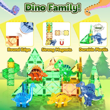 Dinosaur Toys Magnetic Tiles 3D Movable Dinos for Kids 3-5 5-7 Toddler Outdoor Sensory Toys, STEM Educational Magnetic Blocks for 3+ Years Old Boys Girls Kids Toy