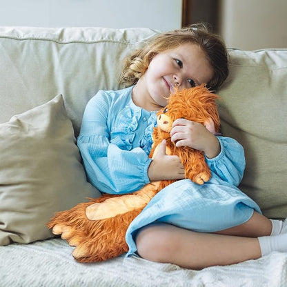 Brown Highland Cow Microwavable & Weighted Stuffed Animals - Unscented Heatable Plush Doll, Cute Cow Plush Toys Gifts for Girls Boys and Kids, Happy Fuel