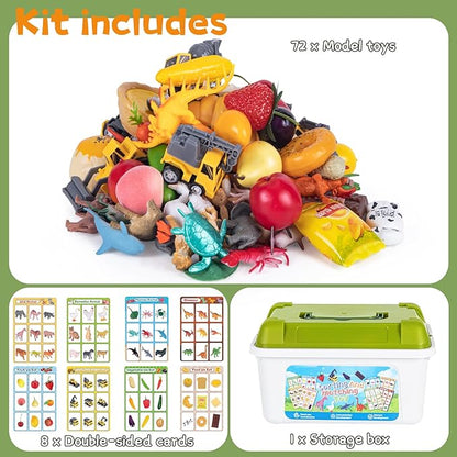 Sorting Toy for Toddlers, Preschool Learning Activities, Animals Dinosaurs Fishes Farm Vehicles Fruits Vegetables Foods Playset, Fine Motor Montessori Games Gifts for Kids 3+