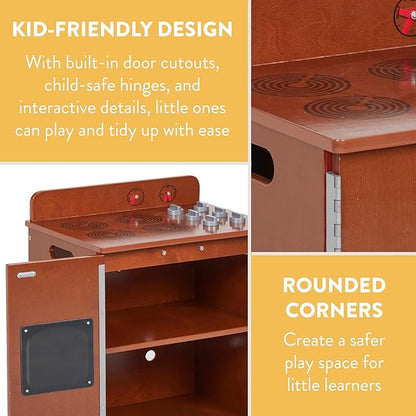 Chef's Station Kids Wooden Pretend Kitchen Stove, Play Kitchen, Dark Walnut