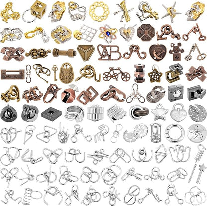 Yilloog 100 Styles Metal Brain Teaser Puzzles Assortment Bulk for Adults Difficult Magic Puzzles Highly Hard Brain Games Iq Logic Test Disentanglement Game Gift for Christmas Classroom Mind Challenge