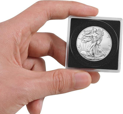Coin Snap Holders, 20 Pcs Silver Dollar Coin Holders, Clear Coin Capsules Cases for Collectors with 5 Sizes Black Gasket 20/25/30/35/40mm, Plastic Storage Organizer Box for Coin Collection Supplies