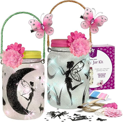 Pinwheel Crafts Fairy Lantern Toy for Kids Age 6-8 8-12+ Years - Make Your Own Night Light - Fairy Jar Gift for Girls with Led Light - Arts & Crafts Set, Pack of 2