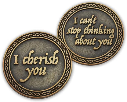 Bulk Set of 3 Romantic Love Expression Coins, I Cherish You, I Can't Stop Thinking About You, Anniversary Pocket Tokens for Date Night, Love Gift for Men & Women, from Him or Her