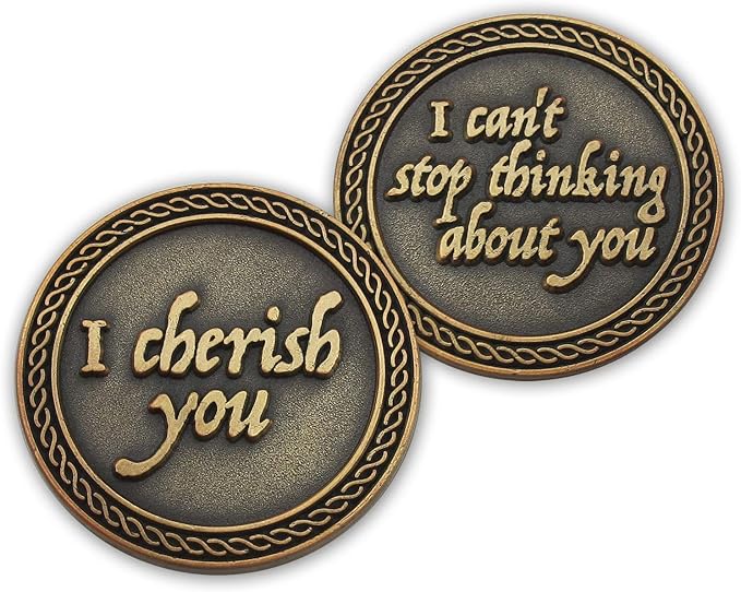 Romantic Love Expression Antique Gold Plated Pocket Coin for Date Night, I Cherish You, I Can't Stop Thinking About You, Love Gift for Men & Women, from Him or Her