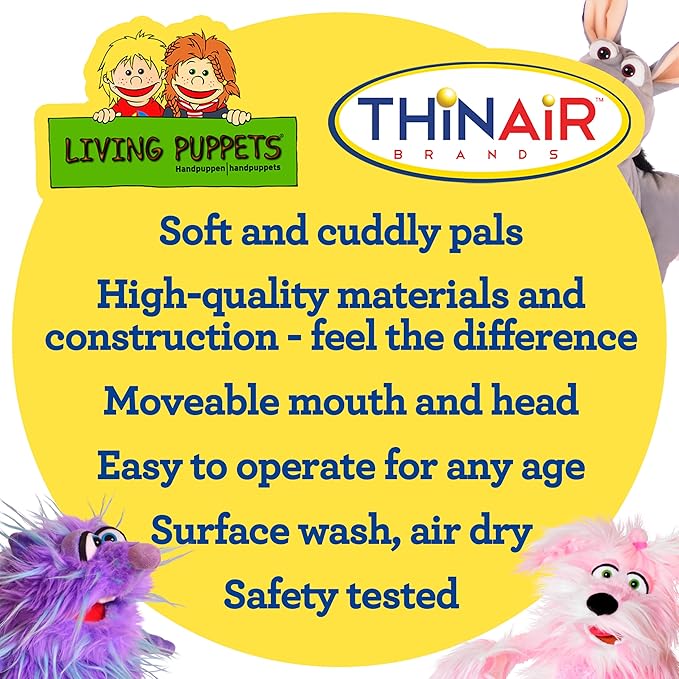 Living Puppets 16-Inch Plush Purple Monster Hand Puppet - Fine European Design, Ultra-Soft and Cuddly, Promotes Child Development, Safety Certified, Teacher-Recommended for Boys and Girls
