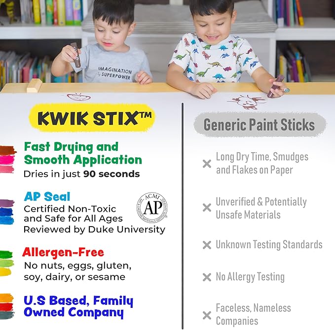 Kwik Stix Solid Tempera Paint Sticks – 12 Pack of Green – Same Color Washable, Quick Dry (90 Seconds), ASTM Certified, Non-Toxic, Allergen-Free Kids & Toddler Art Supplies for Home, School & Crafts