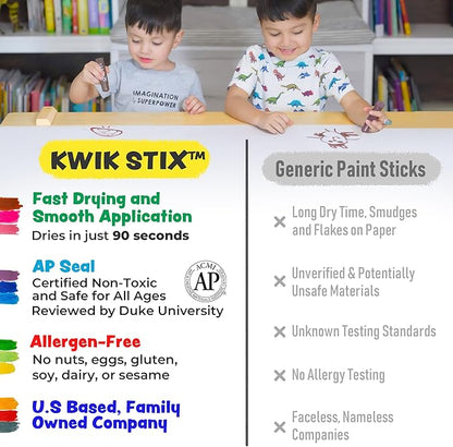 Kwik Stix Black, 12 Black Solid Tempera Paint Sticks, Quick Drying