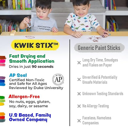 Kwik Stix Solid Tempera Paint Sticks, 24 Colors, Washable Paint Sticks for Kids, Non-Toxic, Quick Drying, Allergen Free, Comes in Classic, Metallic, & Neon Colors, Ideal for Kids and Toddlers