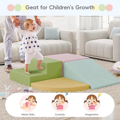 TOLEAD Large Baby Climbing Blocks 4pcs Climbing Toys for Toddlers - Ultra High Density Soft Foam Play Gym Equipment Easy Wash for Indoor Nursery