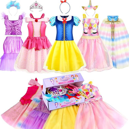 Princess Dress Up for Girls, Role Play Kids Dress up Clothes Gift Set Princess Toys for Little Girls Ages 3-8yrs Toddler Birthday Party