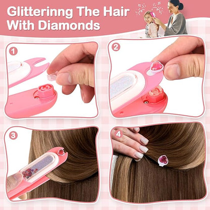 Hair Gem Stamper Kit,Bling Hair Jewels for Girls, Hair Styling Tool with Reusable Shining Diamonds, Christmas Birthday Arts & Crafts Gift for 5-12 Year Old Girl