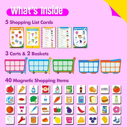 Magnetic Shopping List Game, Funny Groceries Matching Memory Game, Race to Collect Your Items Educational Toy for Boys & Girls at Home