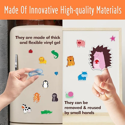 31PCS Animal Jelly Stickers, Thick Window Door Clings Removable Reusable Gel Clings Decals for Kids Toddlers Adults Home Classroom Nursery Animal Theme Party Supplies Decorations (Not Edible)