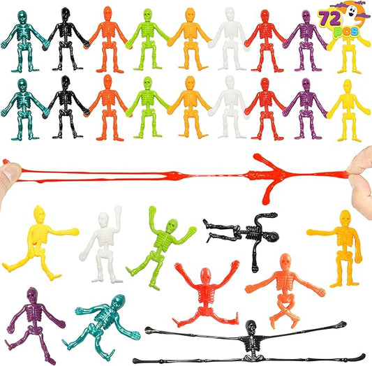 JOYIN 48 PCS Halloween Stretchy Skeletons, Halloween Sticky Hand Toys Bulk for Halloween Party Favor Goodie Bag Fillers, Kids Student School Classroom Carnival Game Prizes