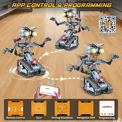 Robot Building Toy with Lights, 5 in 1 Robotic Building Set with APP & Remote Control, RC Tech Tracked Tank Car Fighter Jet Model Kit 795 PCS, Educational Gift for Kids Boys Girls Ages 14+