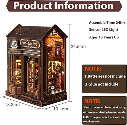 ISSEVE Book Nook Kit - DIY Miniature Dollhouse Booknook for Adults Teen, 3D Wooden Puzzle Tiny House Kit Bookshelf Decor, Gifts for Men Women Halloween Christmas Birthday (Coffee Shop)