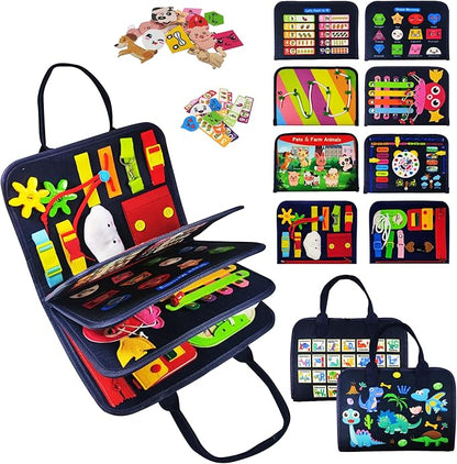 TenFans Busy Board - Montessori Toys for 3+ Year Old - Sensory Toys for Toddlers 3-5 - Gifts for Boys Learning Fine Motor Skills - Educational Activities Travel Toys for Car Airplane