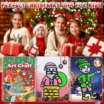 JULEASEL Christmas Foil Paper Arts and Crafts Kits, DIY Xmas Arts and Crafts for Kids, No Mess Foil and Coloring Books, Creative Christmas Gifts for Boys Girls Ages 4+, Kids Travel Essentials Toy