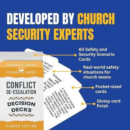 Church Safety and Security Decision Decks | 60 Conflict De-Escalation Scenario Cards for Church Safety Team Training, Leadership Communication, and Faith-Based Conflict Resolution