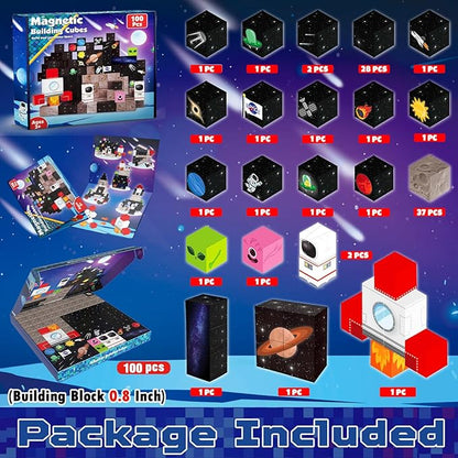 Magnetic Blocks-100PCS Magnetic Building Blocks,Space Rocket Magnetic Tiles Cubes 2025 Upgraded STEM Game, Christmas Birthday Gifts for Adult