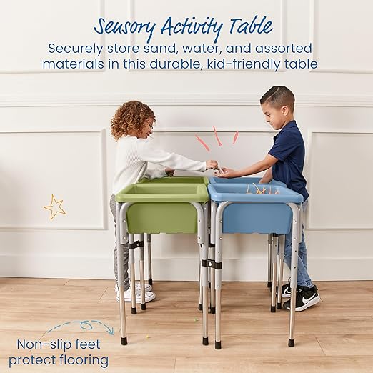 ECR4Kids 4-Station Sand and Water Adjustable Play Table, Sensory Bins, Fern Green/Powder Blue