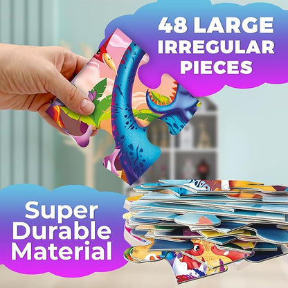 QUOKKA Giant Floor Puzzles for Kids Ages 4-6 - 2x3 Feet Extra-Thick 48 Pieces Toddler Puzzle Ages 3-5 – Dinos Educational Activity for Boys Girls – Premium Box with Sturdy Handle & Magnetic Closure