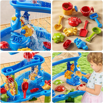 Water Table for Kids Ages 4-8 with Water Pumb, Summer Outdoor Sand Water Table for Boys Girls, Kids Water and Sand Activity Sensory Toys for Toddlers Age 3-8