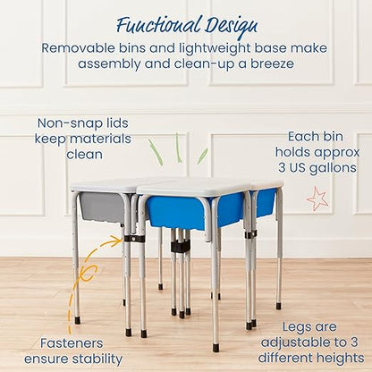 ECR4Kids 4-Station Sand and Water Adjustable Play Table, Sensory Bins, Grey/French Blue