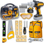 Kids Tool Set with Carrying Case, Electronic Toy Drill with Bits & Construction Vest – Pretend Play Kit with Safety Googles, Gas Shield, Tape Measure, Saw, Bubble Level, Screwdriver, Nuts & Bolts