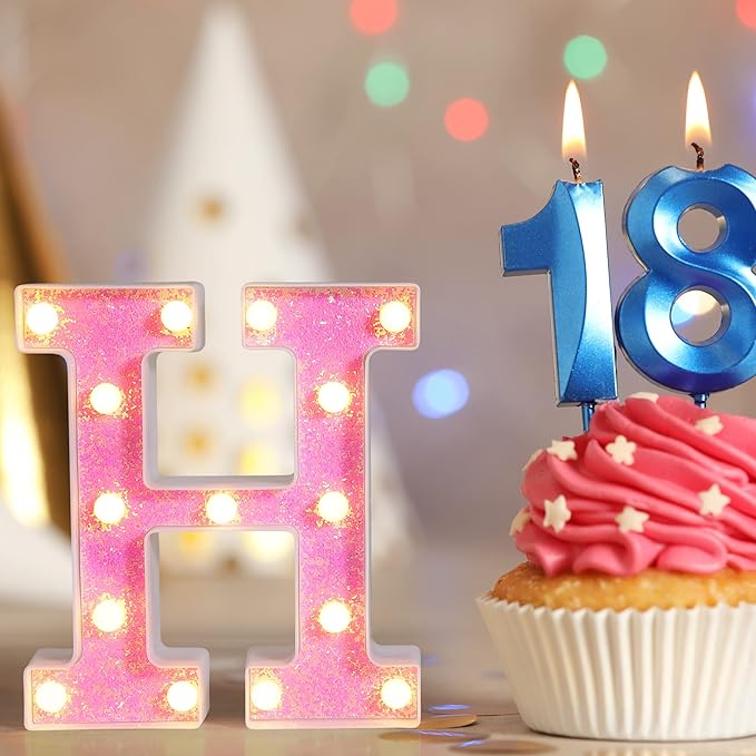 Foaky Pink Light up Letters，Pink Party Decorations,Girls Room Decor,Glitter Light Up Letters,Alphabet Letter Sign for Night Light Birthday Party Girls Gifts, Home Bar Decoration（C）