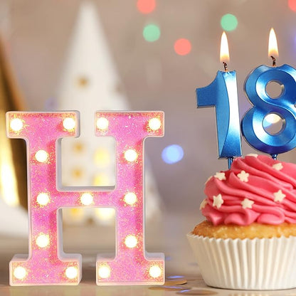 Foaky Pink Light up Letters，Pink Party Decorations,Girls Room Decor,Glitter Light Up Letters,Alphabet Letter Sign for Night Light Birthday Party Girls Gifts, Home Bar Decoration（J）
