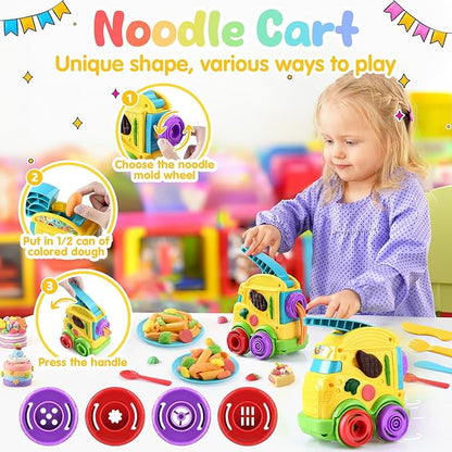 PLAY 2 in 1 Color Dough Kitchen Creations Set, Ice Cream Noodle Maker Color Dough Sets for Kids Ages 4-8, Kitchen Food Toys for Boys Girls Kids Toddlers Ages 3+, with 18 oz Multicolor Clay