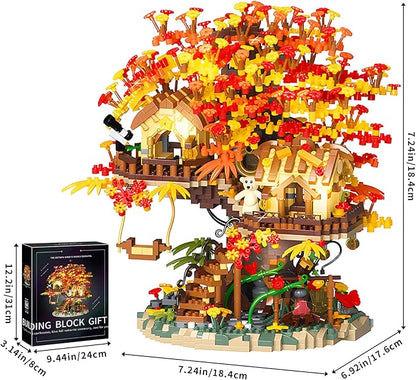 Cherry Blossom Bonsai Tree House Building Blocks Set with Acrylic Display Box, Plants Flowers Treehouse Architecture Micro Mini Block Kits Gift for Adults and Kids（2725 Pieces